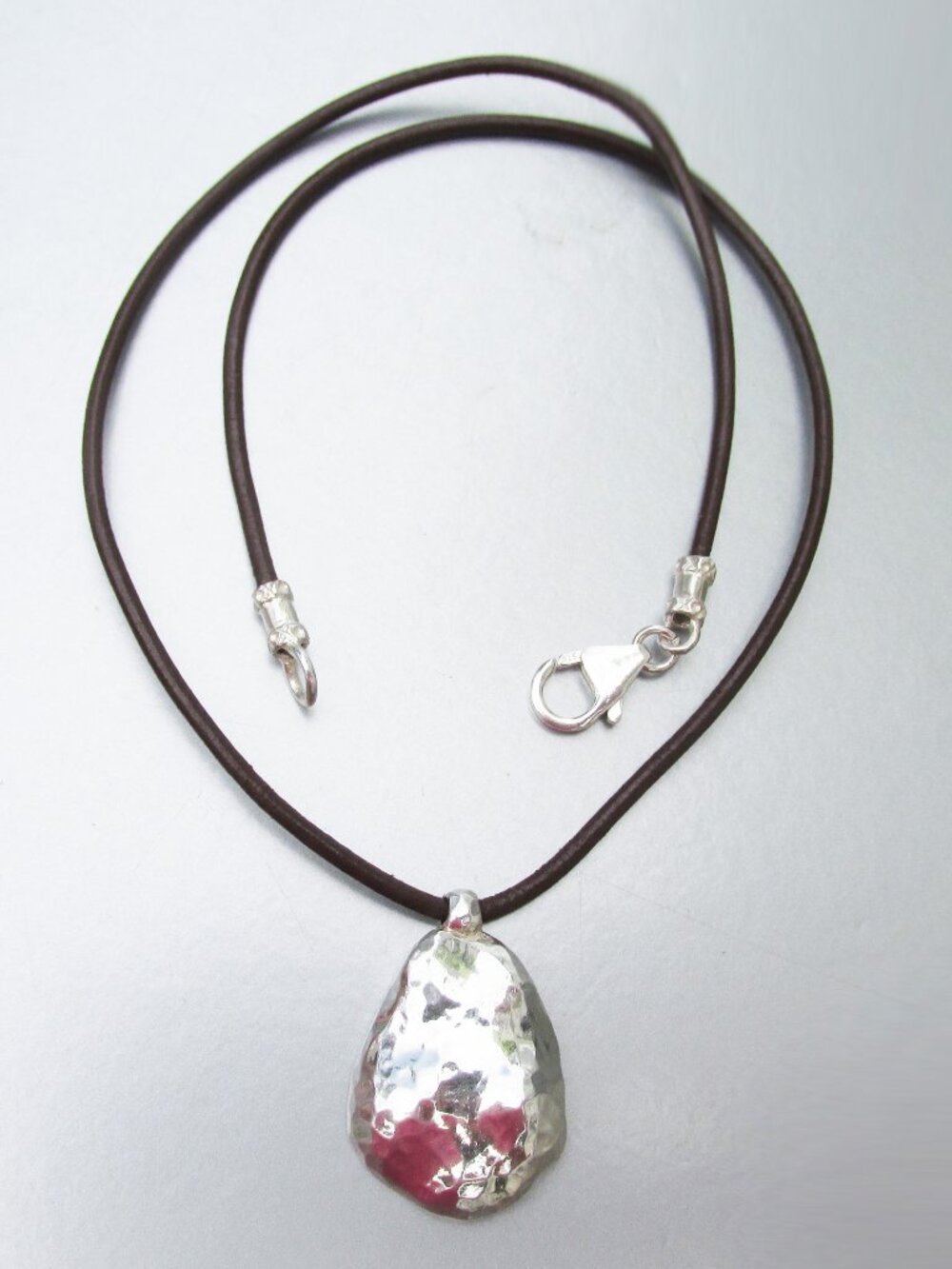 Retired SILPADA Hammered Sterling Silver Pendant Leather Cord Necklace N1456